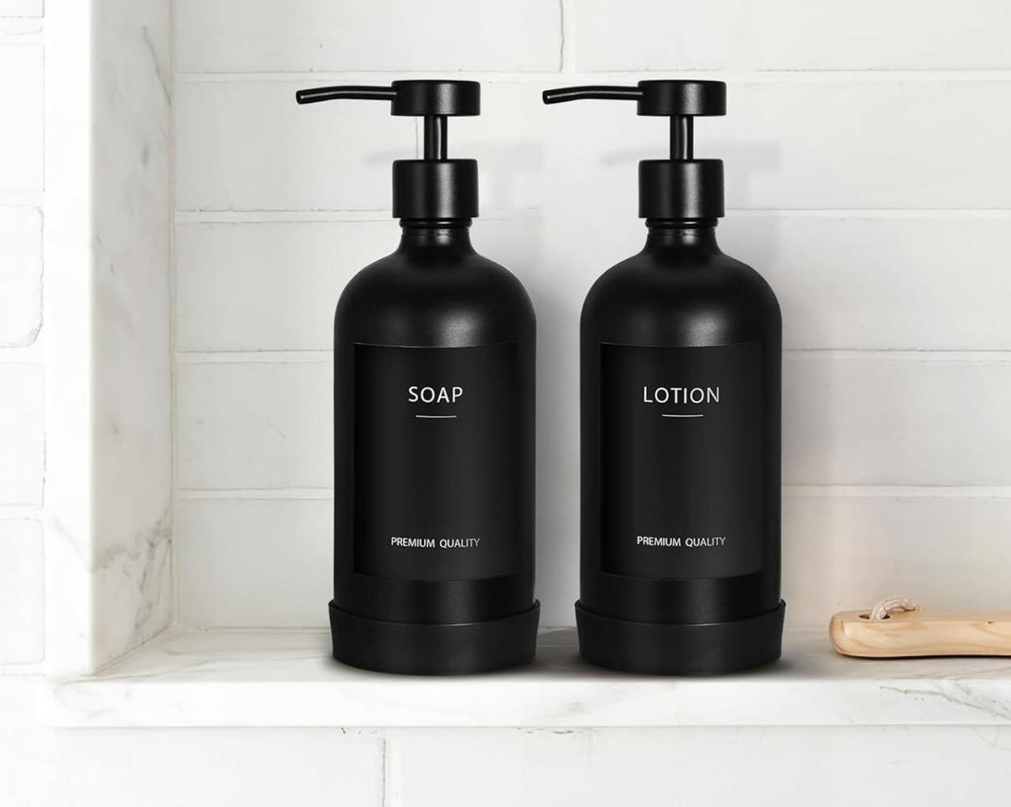 Dluxe Ave. Glass Soap Dispenser Set with Stainless Steel Pump (Black)