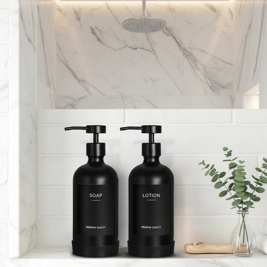Dluxe Ave. Glass Soap Dispenser Set with Stainless Steel Pump (Black)