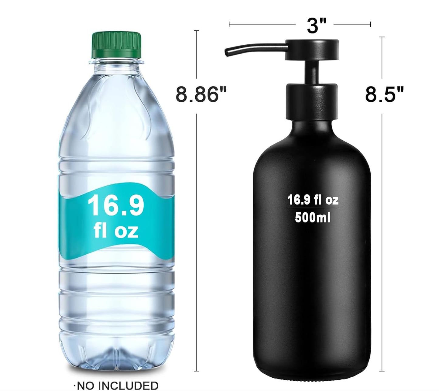 Dluxe Ave. Glass Soap Dispenser Set with Stainless Steel Pump (Black)