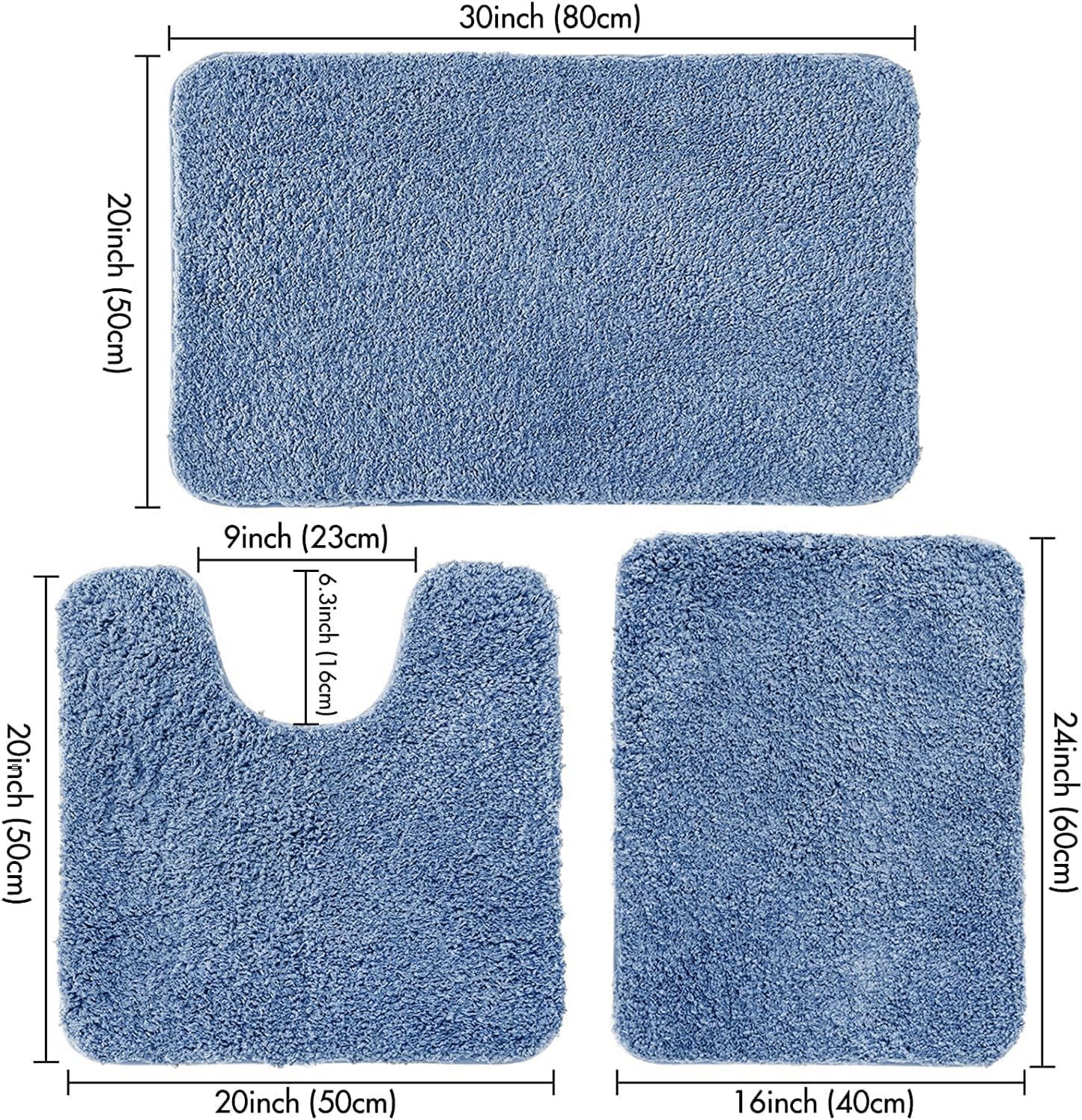 Dluxe Ave. Blue Bathroom Rugs Bathroom Rugs Sets 3 Piece Water Absorbent Microfiber Bath Mat Set Non Slip Blue