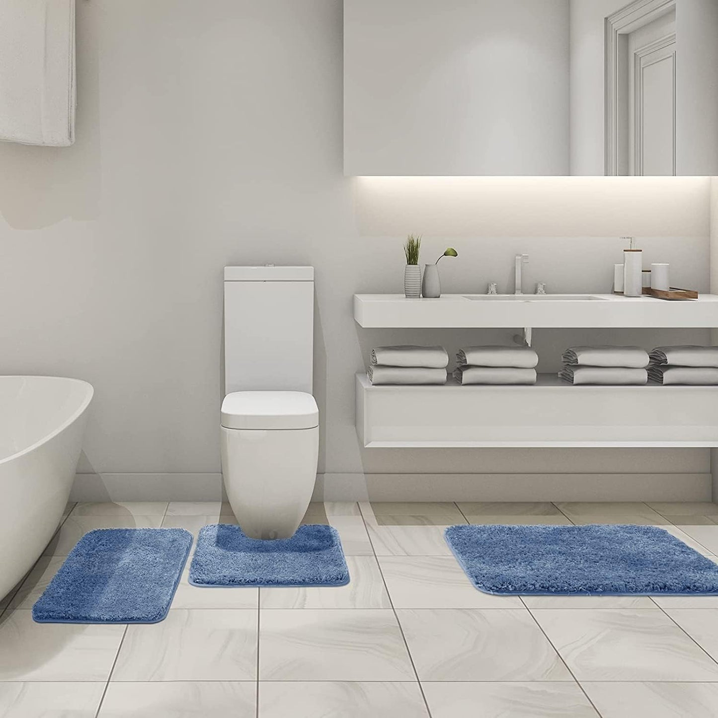 Dluxe Ave. Blue Bathroom Rugs Bathroom Rugs Sets 3 Piece Water Absorbent Microfiber Bath Mat Set Non Slip Blue