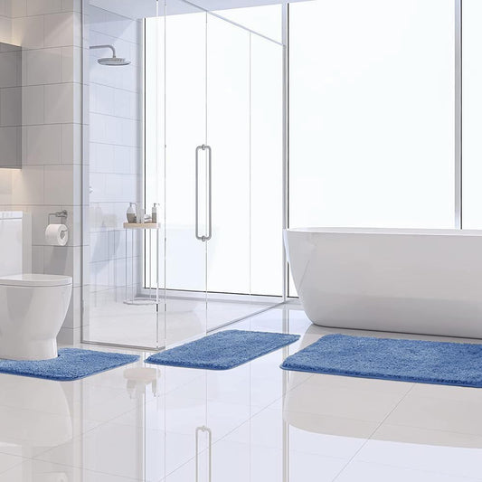 Dluxe Ave. Blue Bathroom Rugs Bathroom Rugs Sets 3 Piece Water Absorbent Microfiber Bath Mat Set Non Slip Blue