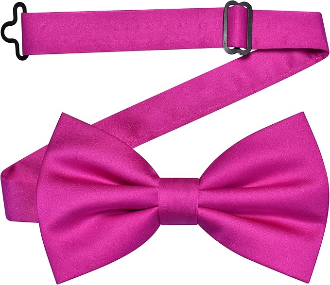 Dluxe Ave.  Mens Hot Pink Bow Tie/ Satin Silk / Pocket Square and Lapel Pin Brooch Set