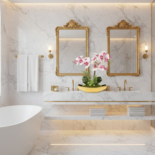 Dluxe Ave. 15" Light Pink Phalaenopsis Orchid with Gold Pots