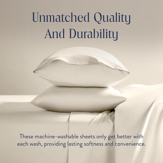 Dluxe Ave. ( FULL ) 4 Pcs Luxury Percale Sheet Set/ 100% Cotton/ Cream