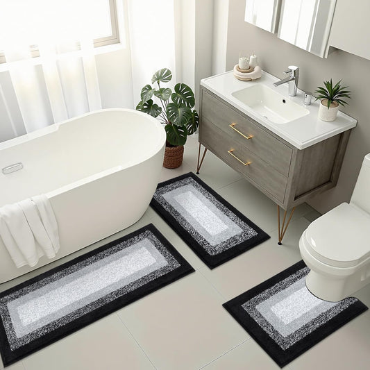 Dluxe Ave. Microfiber Bathroom Rugs Sets/ 3 Piece (Black)
