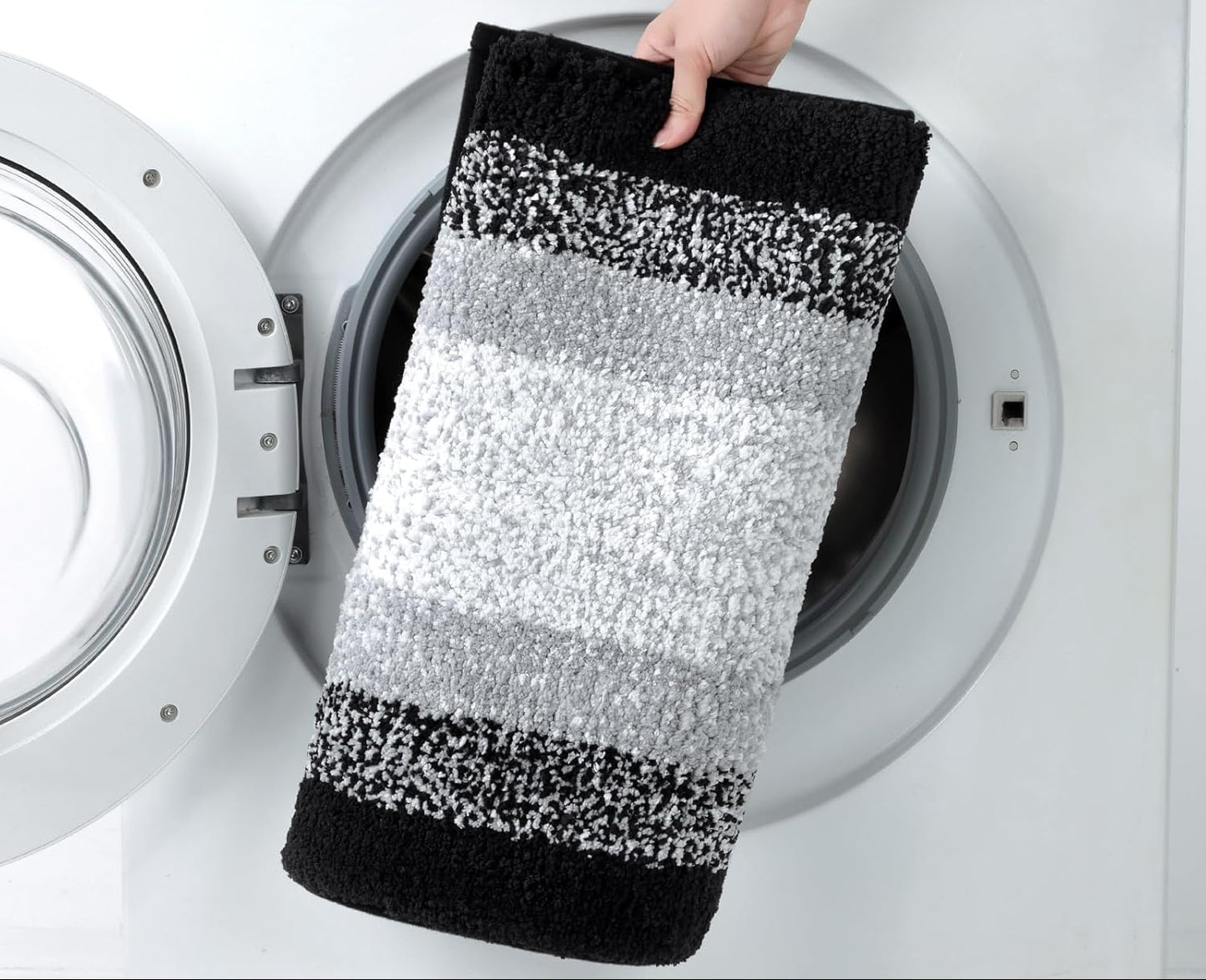 Dluxe Ave. Microfiber Bathroom Rugs Sets/ Non Slip/ Absorbent Plush with U-Shaped Toilet Mat/ 3 Piece (Black)