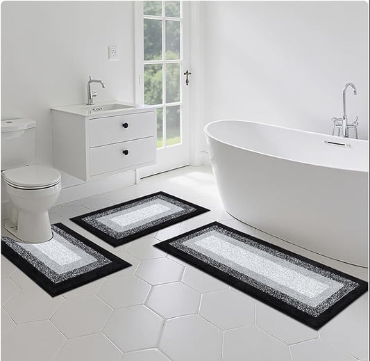 Dluxe Ave. Microfiber Bathroom Rugs Sets/ 3 Piece (Black)
