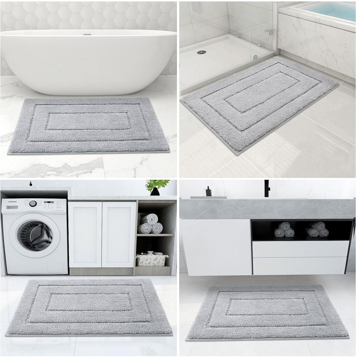 Dluxe Ave. Buganda Bathroom Rugs 59" x 20" Soft and Absorbent Microfiber Bath Rugs Non-Slip Shaggy Bath Carpet Machine Wash Dry Bath Mats Grey