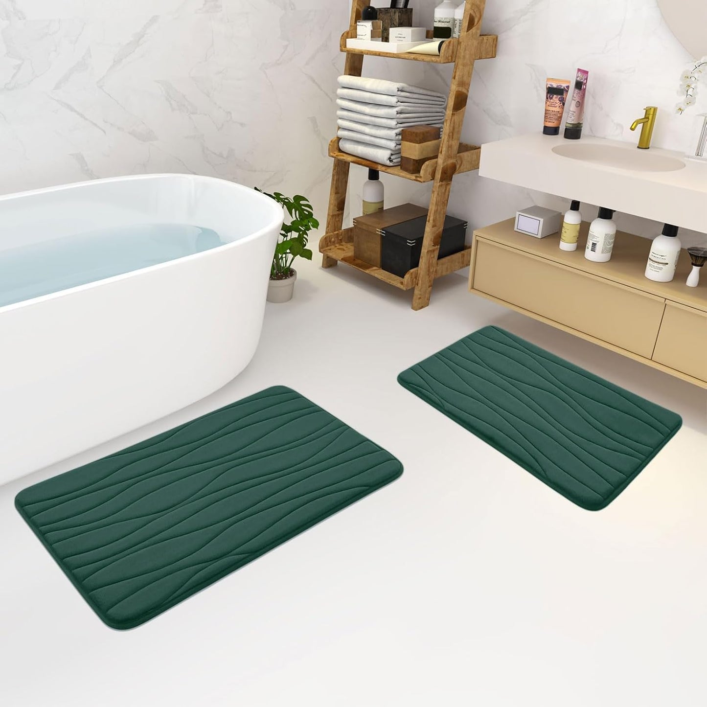 Dluxe Ave. Memory Foam Bathroom Rug Mat, 47x24 Extra Soft and Absorbent, Non-Slip and Machine Washable, (Dark Green)