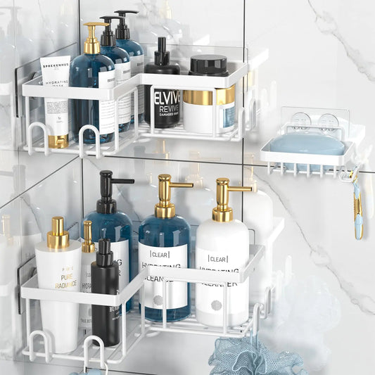 Dluxe Ave. Shower Caddy Corner/ 3 pack, Adhesive, Stainless Steel (White)