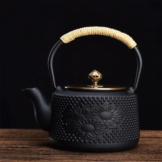 Dluxe Ave. Cast Iron Teapot with Sunflower Design (Japanese Style)