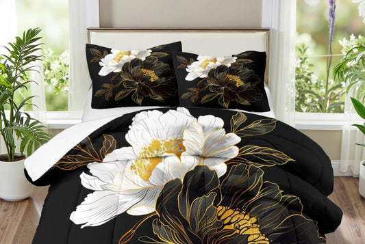 Dluxe Ave. ( TWIN ) 2Pcs Comforter Set/ Black Floral