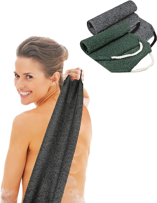 Dluxe Ave. Evohyah Scrubber Back for Shower Extended Length Scrubber Towel Exfoliating Washcloth Body Scrub Sponge Shower Loofah with Handle for Women Men Deep Clean Body Skin Massages (Gray&green2)