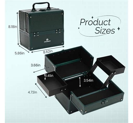 Dluxe Ave. CHUANGJIN Makeup Train Case 2 Trays Makeup Box Organizer Portable Travel Makeup Case Lockable Makeup Storage Green Pro
