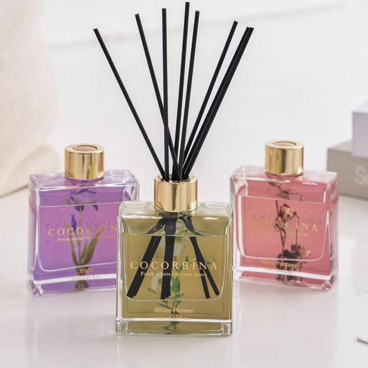 Dluxe Ave. Reed Diffuser Set of 3-3 Pack/ 3.04 Fl.oz / 24 Sticks White Flower/Irises/Rose Fantasy