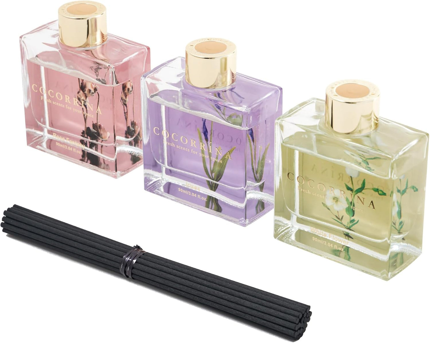 Dluxe Ave. Reed Diffuser Set of 3-3 Pack/ 3.04 Fl.oz / 24 Sticks White Flower/Irises/Rose Fantasy