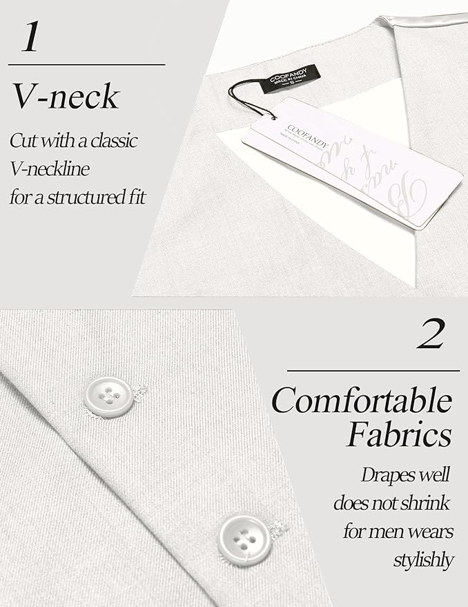 Dluxe Ave. (X-LARGE) Mens Casual Dress Waistcoat Vests/ Slim Fit V Neck/ White