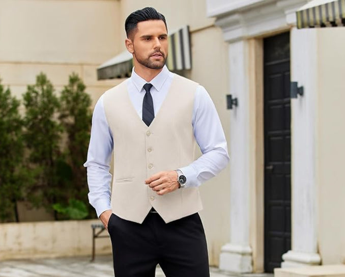 Dluxe Ave. (X-LARGE) Mens Summer Vest/ Lightweight Linen Waistcoat/ Slim Fit Tuxedo Vest