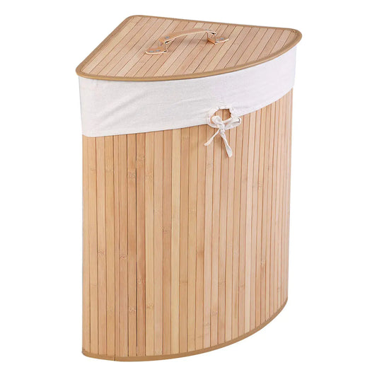 Dluxe Ave. GOFLAME Corner Bamboo Laundry Hamper with Lid and Removable Liner  (Natural)