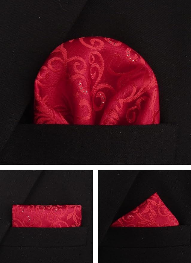 Dluxe Ave. Mens Red Paisley Necktie/ Pocket Squares/ Ties Clips & Cufflinks Classic Set