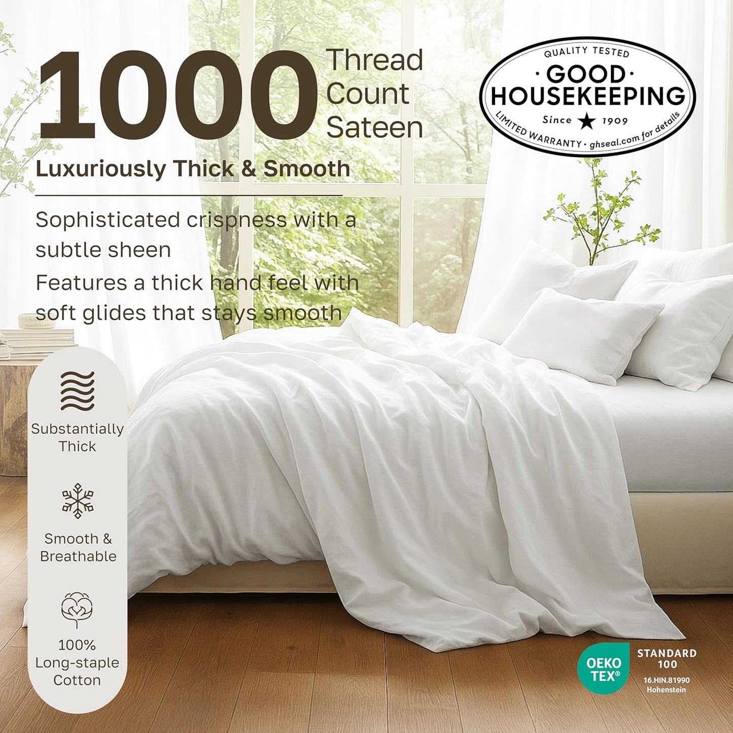 Dluxe Ave. ( CALI./ KING) 4 Pcs 1000 Thread Count Cotton Sheets Set, Winner Architectural Digest Best Sheet, Luxury 100%  Egyptian Cotton, White