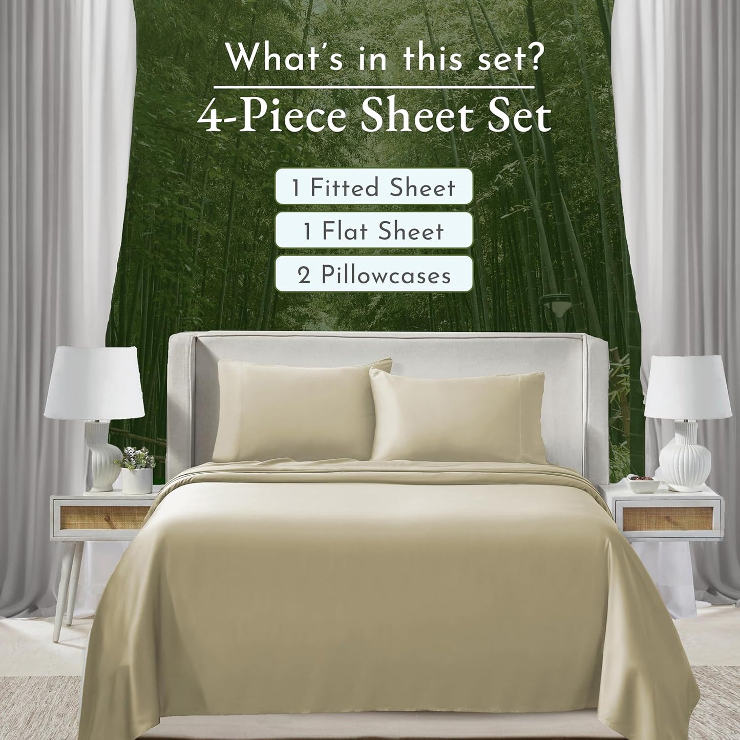 Dluxe Ave. ( KING ) Bamboo Sheet Set, Luxury Hotel Sheets ,Beige