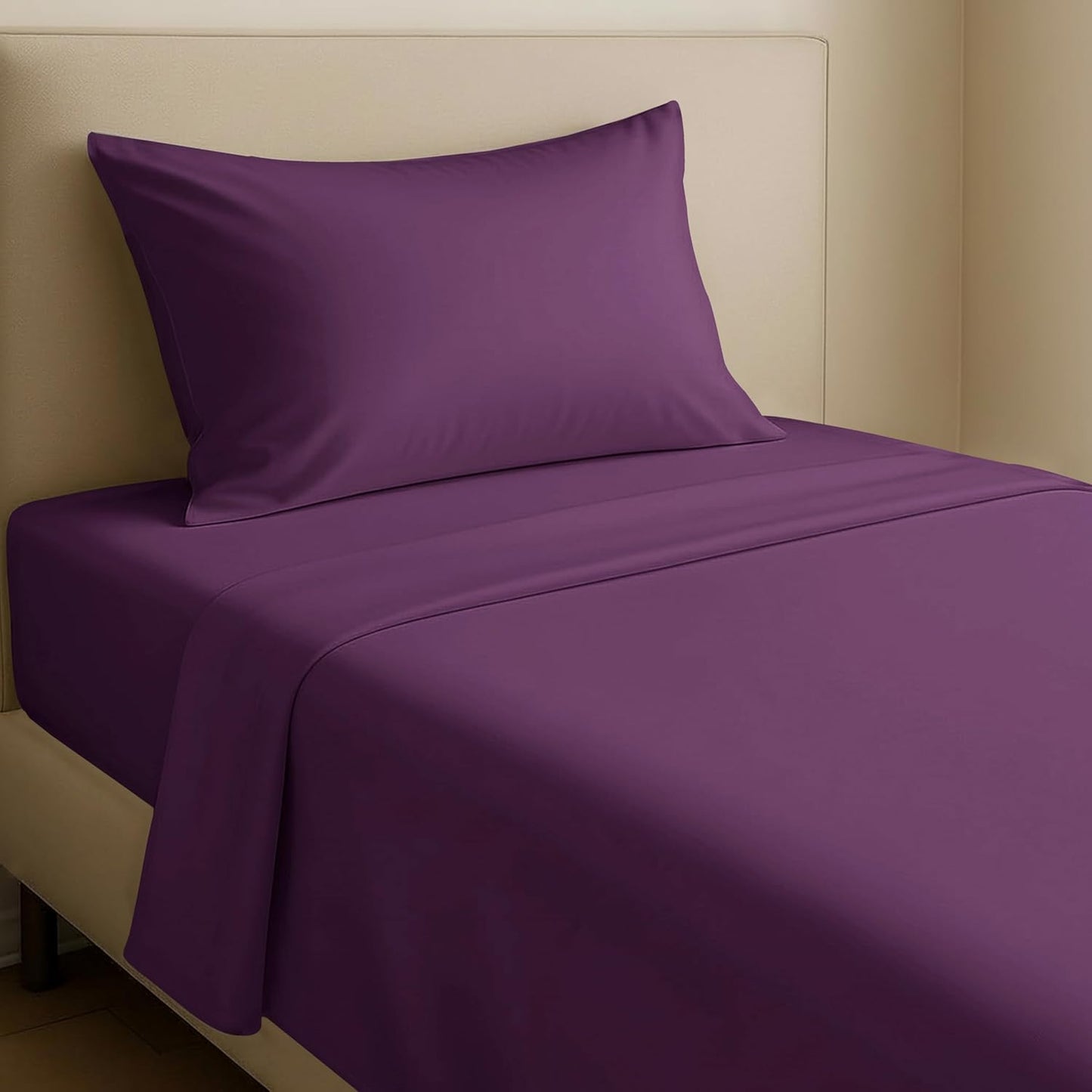 Dluxe Ave. ( TWIN ) 3 Pcs Sheet Set, 400 Thread Count/ 100% Cotton/ Luxury Hotel Collection/ Plum