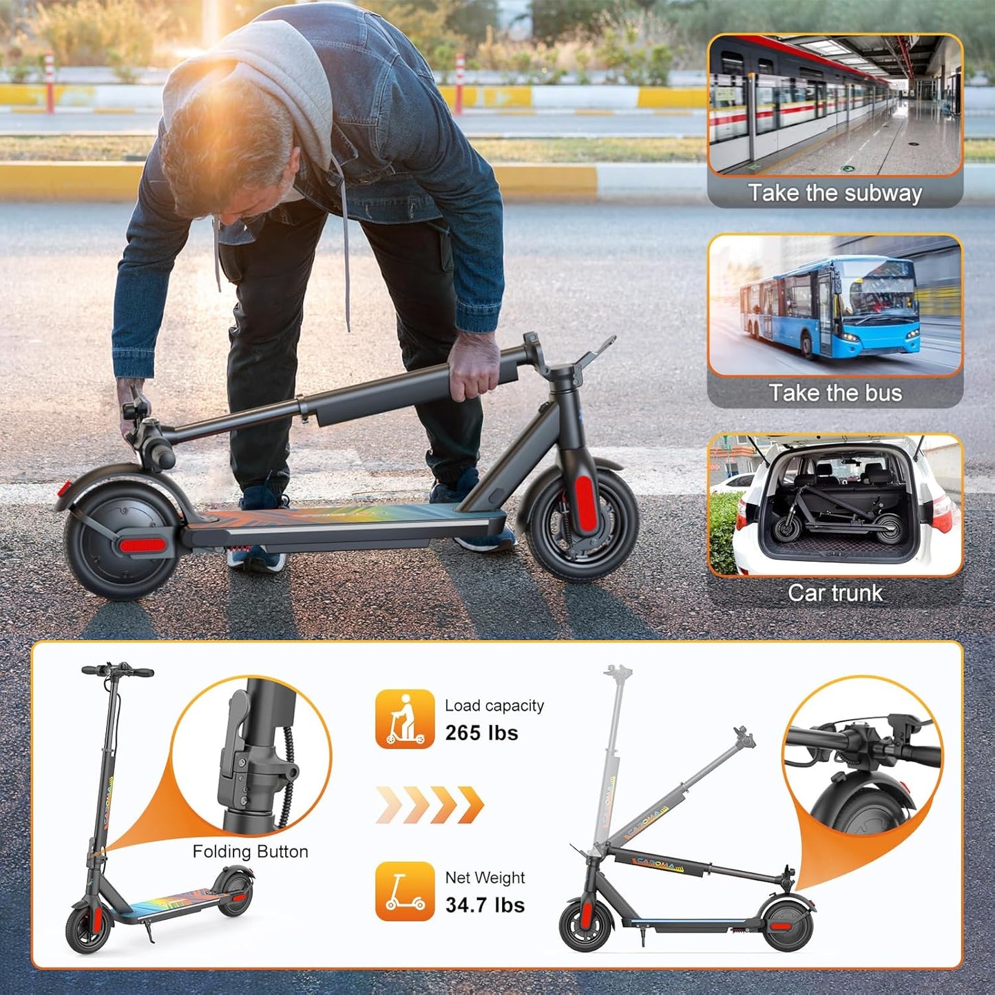 Dluxe Ave. Electric Scooter Adults 250W Motor Max 15.5 Miles & 15.5Mph Top Speed 6.5", Tires Portable Folding Electric Motorized Scooter with Braking System (Black)