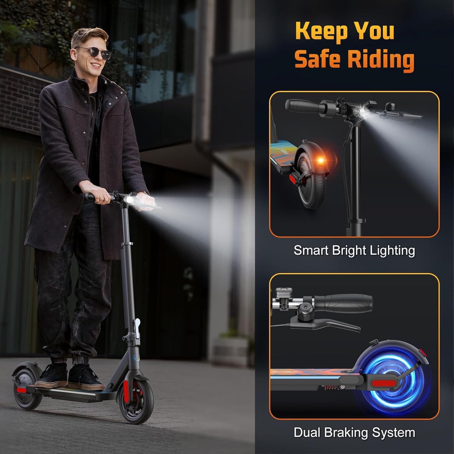 Dluxe Ave. Electric Scooter Adults 250W Motor Max 15.5 Miles & 15.5Mph Top Speed 6.5", Tires Portable Folding Electric Motorized Scooter with Braking System (Black)