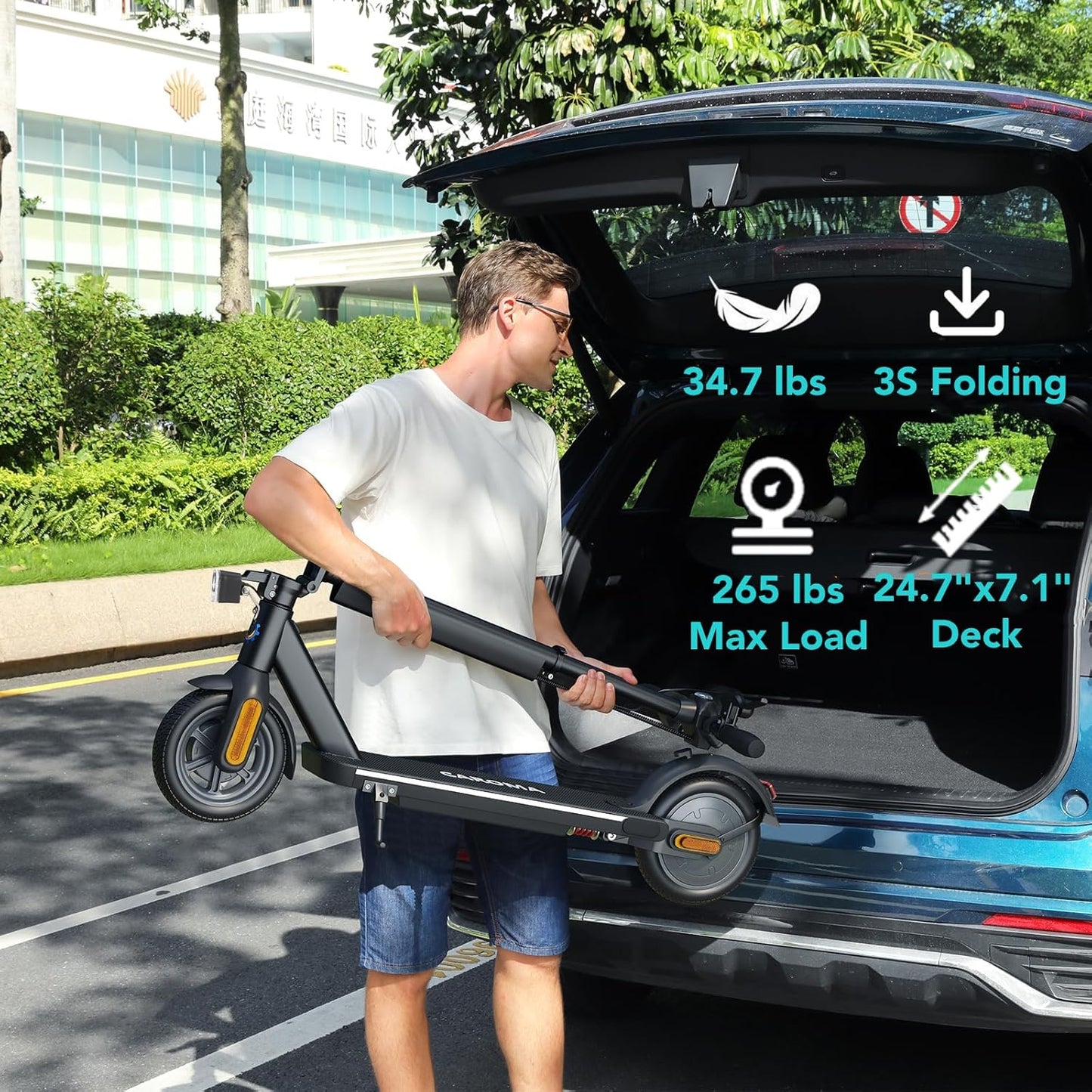 Dluxe Ave. Electric Scooter Adults E Scooter for Adults Foldable Fast Electric Scooter for Adults & Teens 250W Motor 15.5 Miles Range & 15.5 Mph 6.5" Solid Tires (Blue)