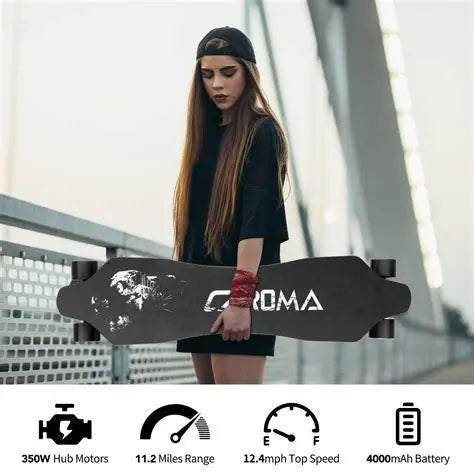 Dluxe Ave. Electric Skateboards 350W Powerful Brushless Motor 12.4MPH Top Speed 4000mAH Battery 13 Miles Max Range /Various Speeds Adjustable Electric Longboard for Adults&Teens(Black)