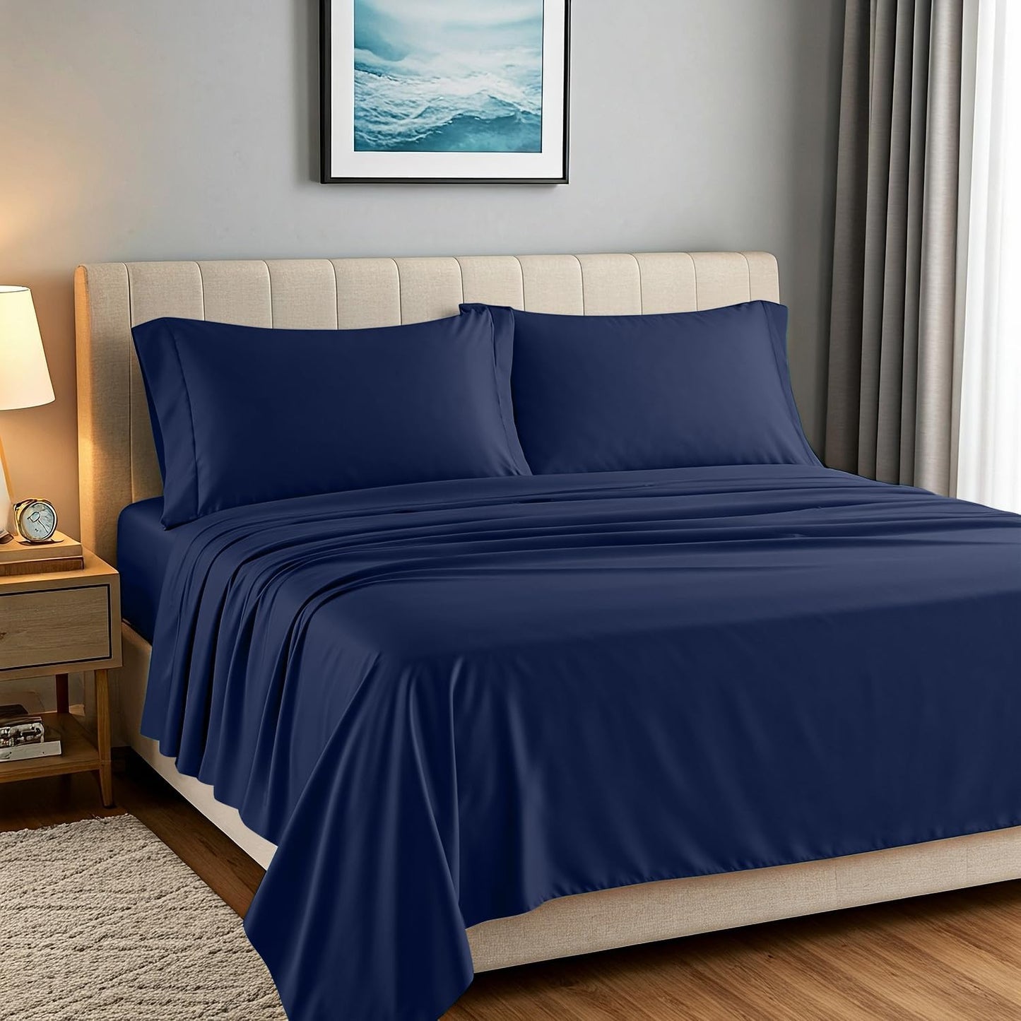 Dluxe Ave. ( CALI./ KING) 4 Pcs 100% Egyptian Cotton Sheets/ 1200 Thread Count/ Navy Blue