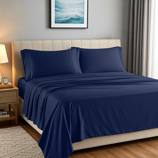 Dluxe Ave. ( CALI./ KING) 4 Pcs 100% Egyptian Cotton Sheets/ 1200 Thread Count/ Navy Blue