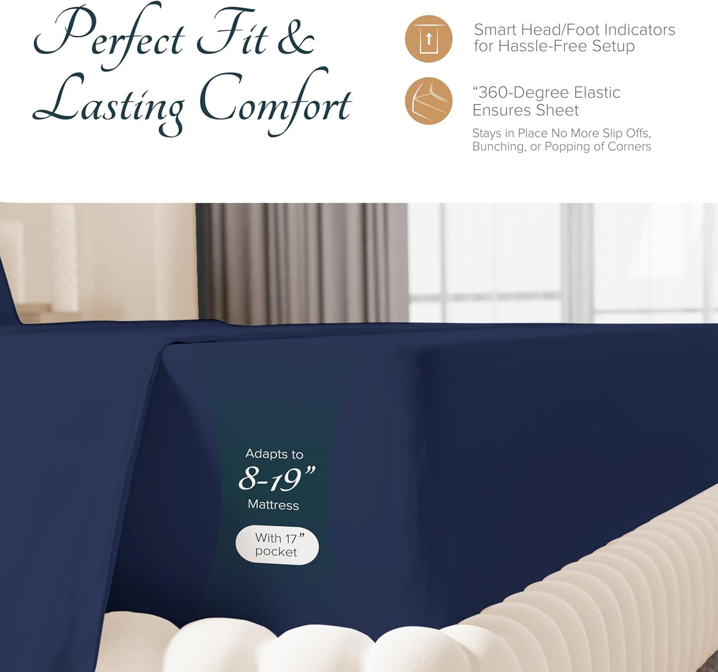 Dluxe Ave. ( CALI./ KING) 4 Pcs 100% Egyptian Cotton Sheets/ 1200 Thread Count/ Navy Blue