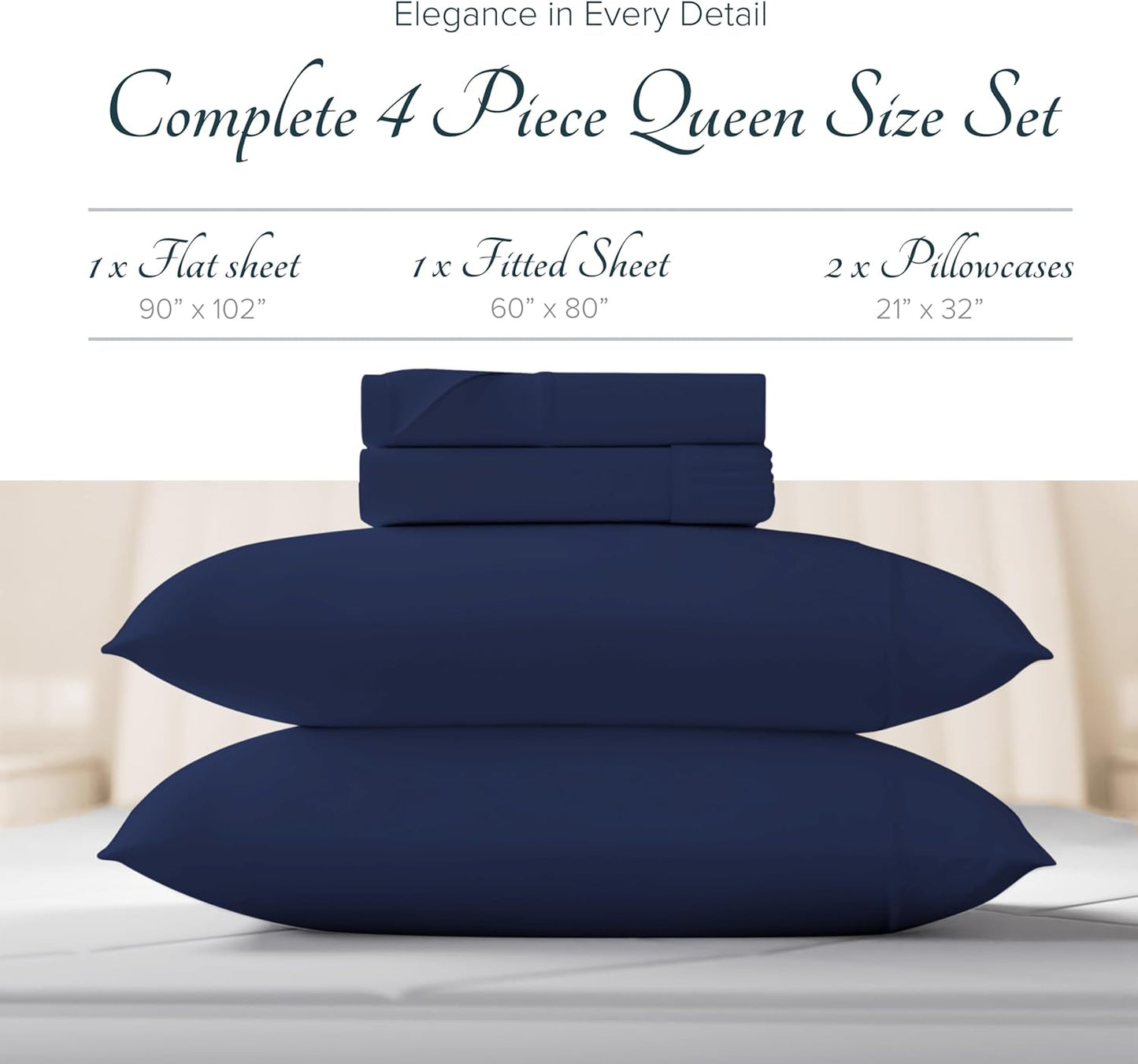 Dluxe Ave. ( CALI./ KING) 4 Pcs 100% Egyptian Cotton Sheets/ 1200 Thread Count/ Navy Blue