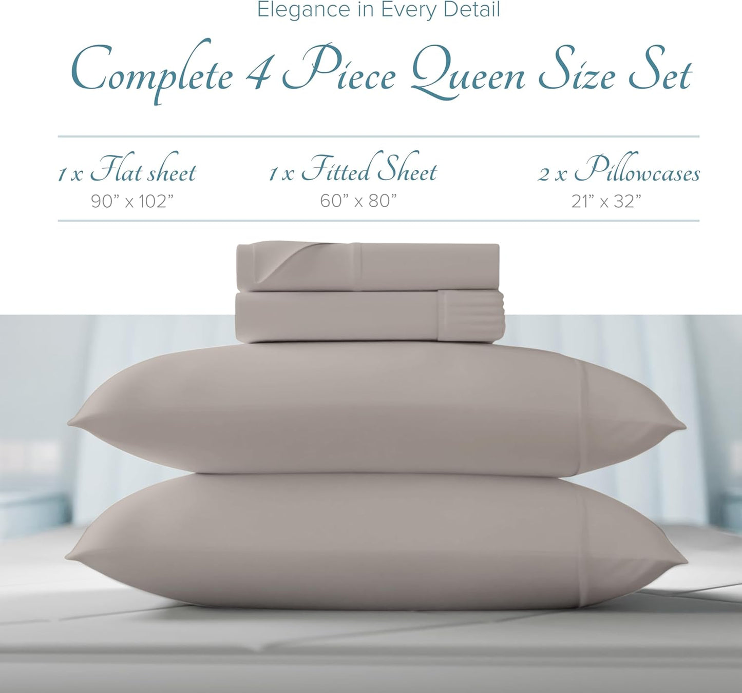 Dluxe Ave. ( TWIN ) Luxury Egyptian Cotton, 3 Pcs Sheet Set, 600 Thread Count, Taupe