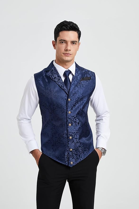 Dluxe Ave. (X-LARGE)  Mens Vest Suit Vest for Mens Vests Dress Tuxedo Formal/ Blue