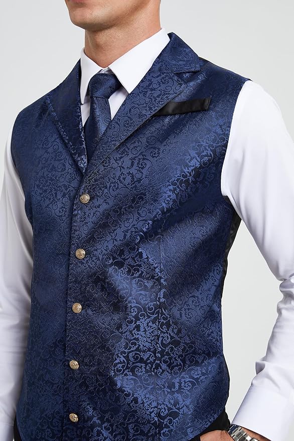 Dluxe Ave. (X-LARGE)  Mens Vest Suit Vest for Mens Vests Dress Tuxedo Formal/ Blue