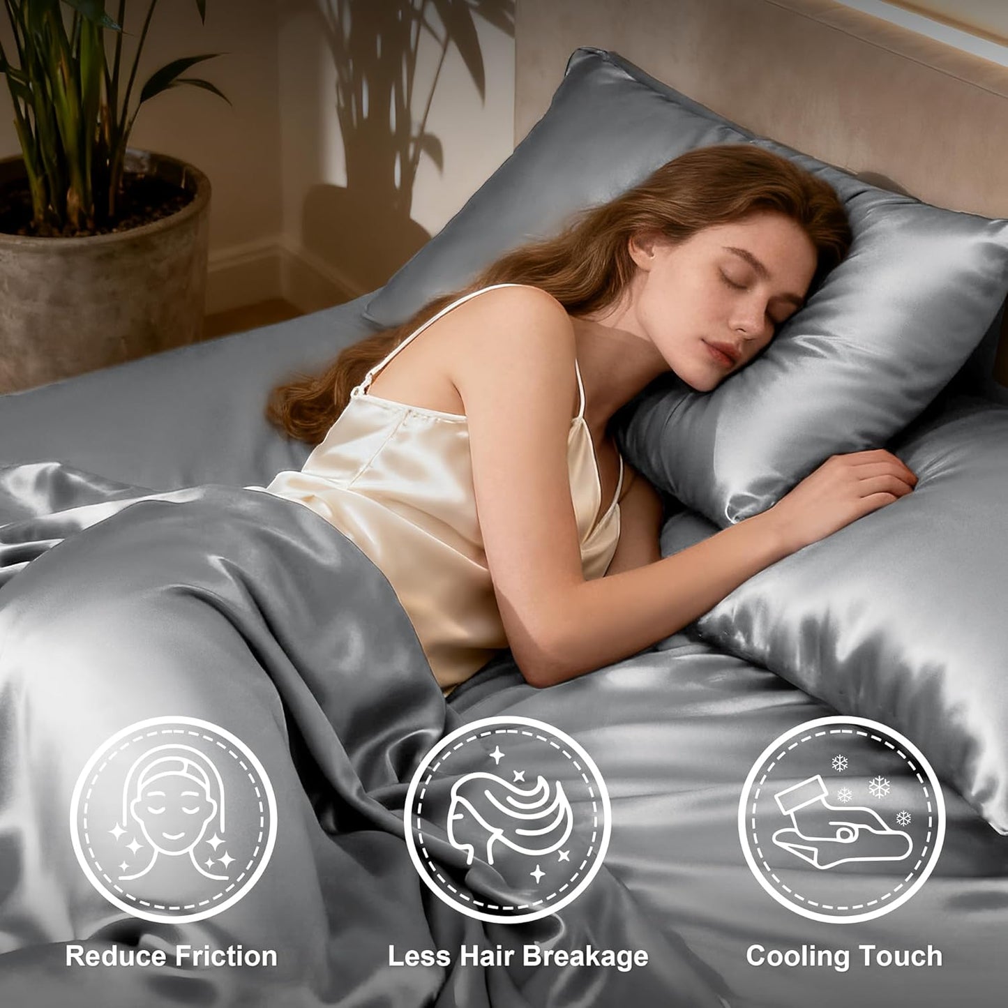 Dluxe Ave. ( QUEEN ) 4 Piece Luxury Silky Satin Bed Sheets Set/ Light Grey