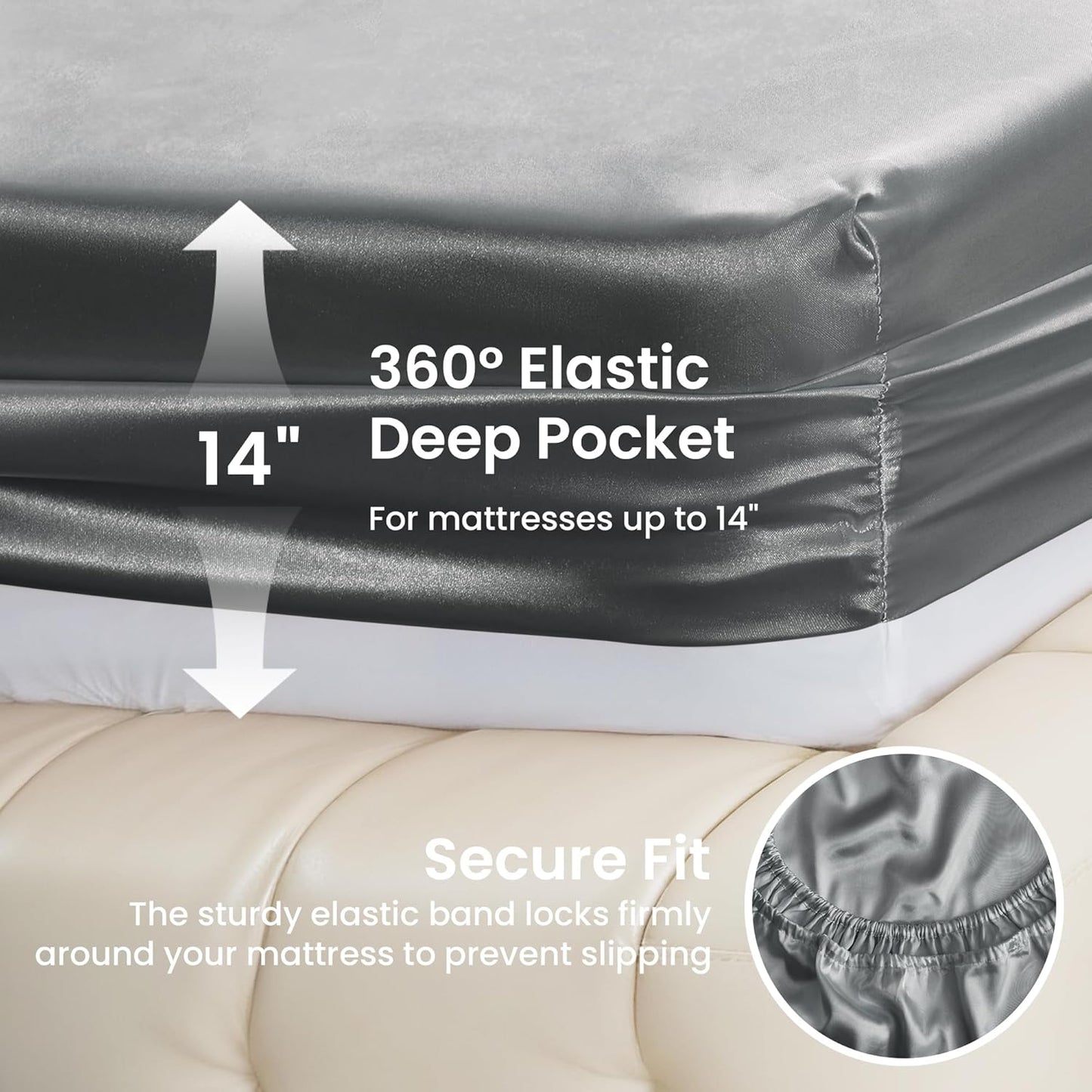 Dluxe Ave. ( QUEEN ) 4 Piece Luxury Silky Satin Bed Sheets Set/ Light Grey