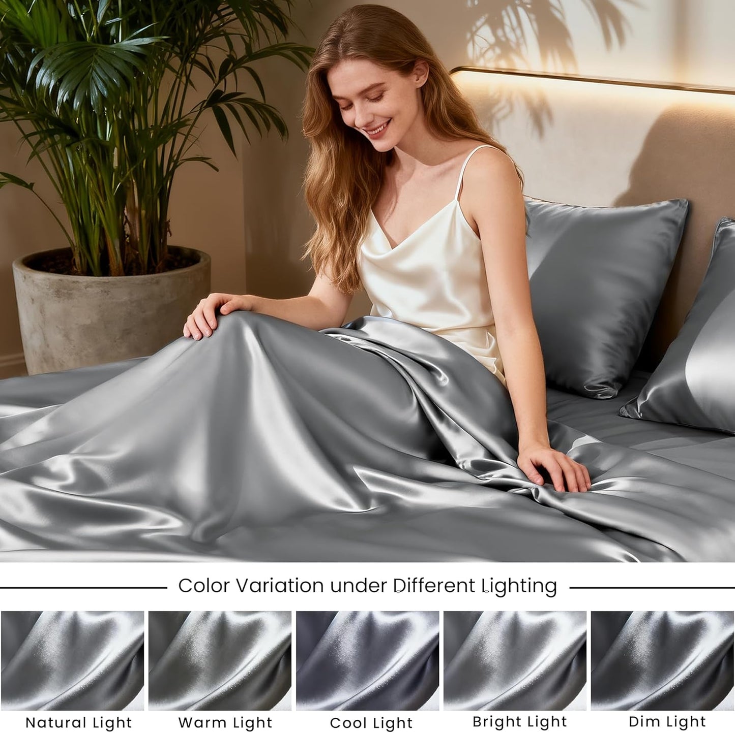 Dluxe Ave. ( QUEEN ) 4 Piece Luxury Silky Satin Bed Sheets Set/ Light Grey