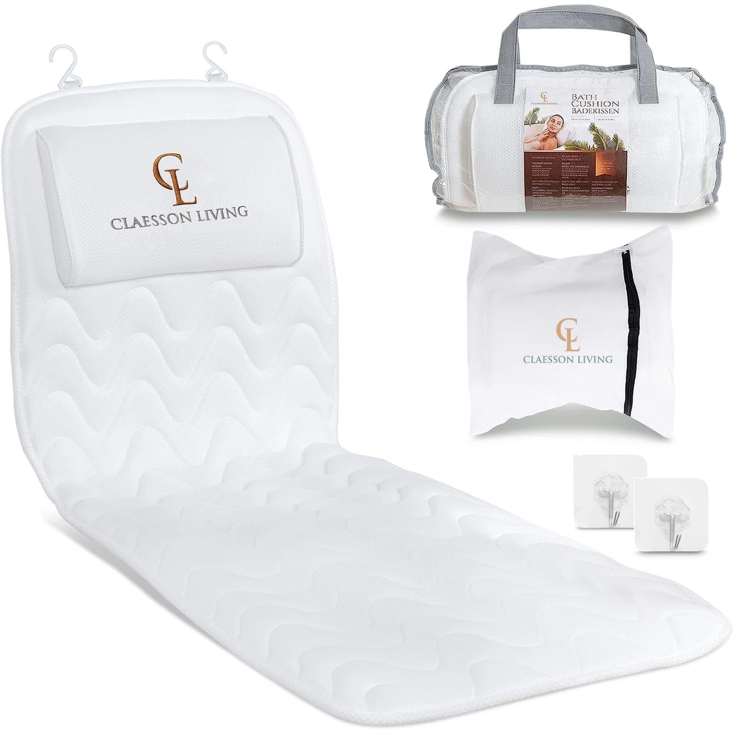 Dluxe Ave. Full-Body Bath Pillow Cushion with Headrest, Supports Neck Back and Legs (White)