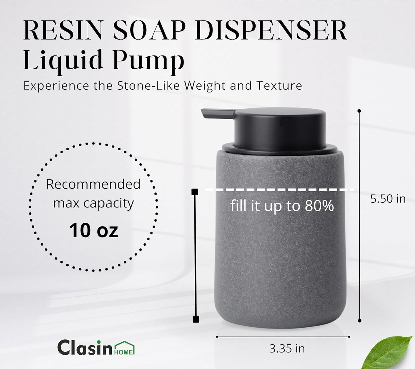 Dluxe Ave. 10 oz Resin Hand Soap Dispenser with Easy-to-Press Pump and Waterproof Labels (Gray)