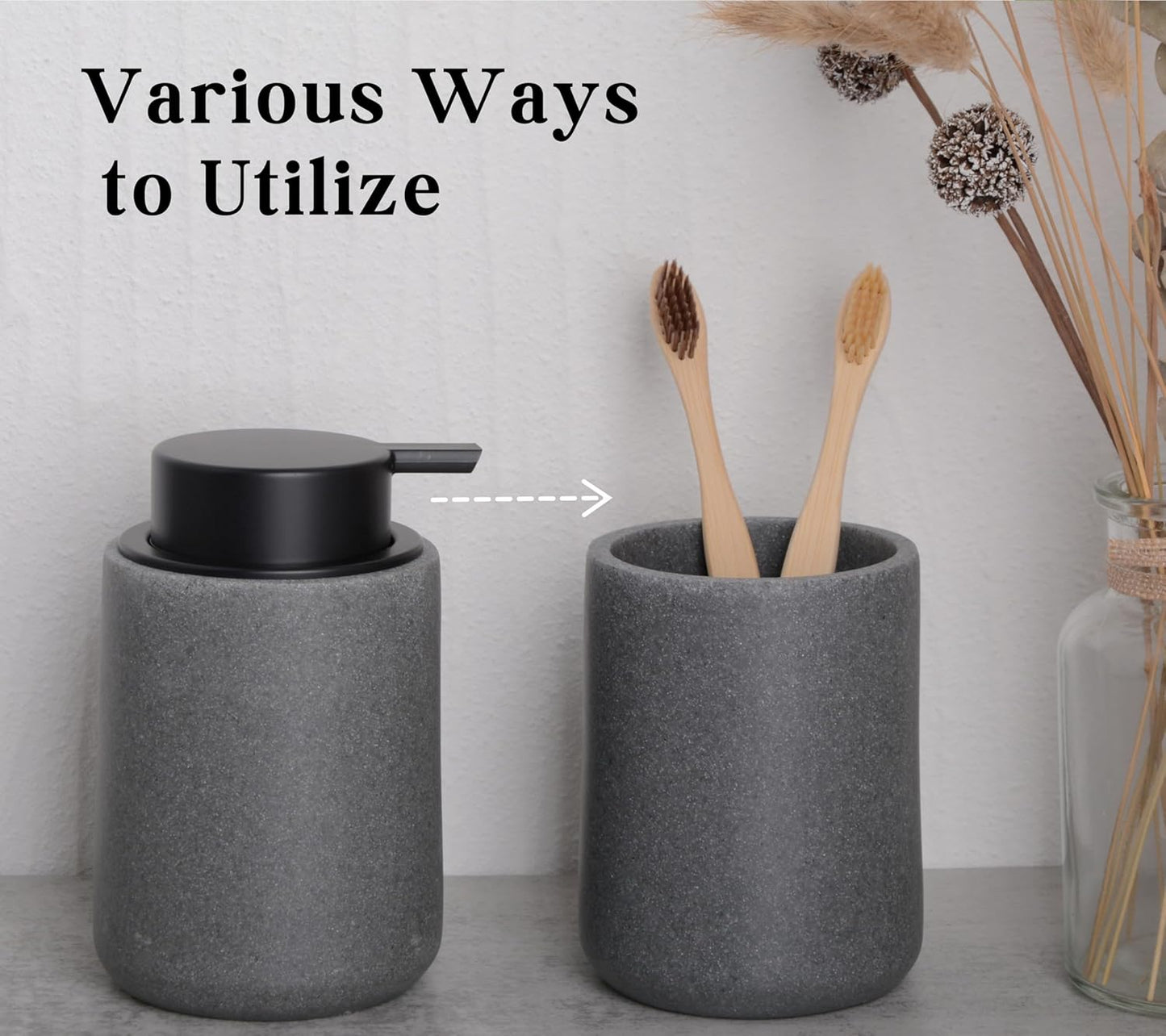 Dluxe Ave. 10 oz Resin Hand Soap Dispenser with Easy-to-Press Pump and Waterproof Labels (Gray)