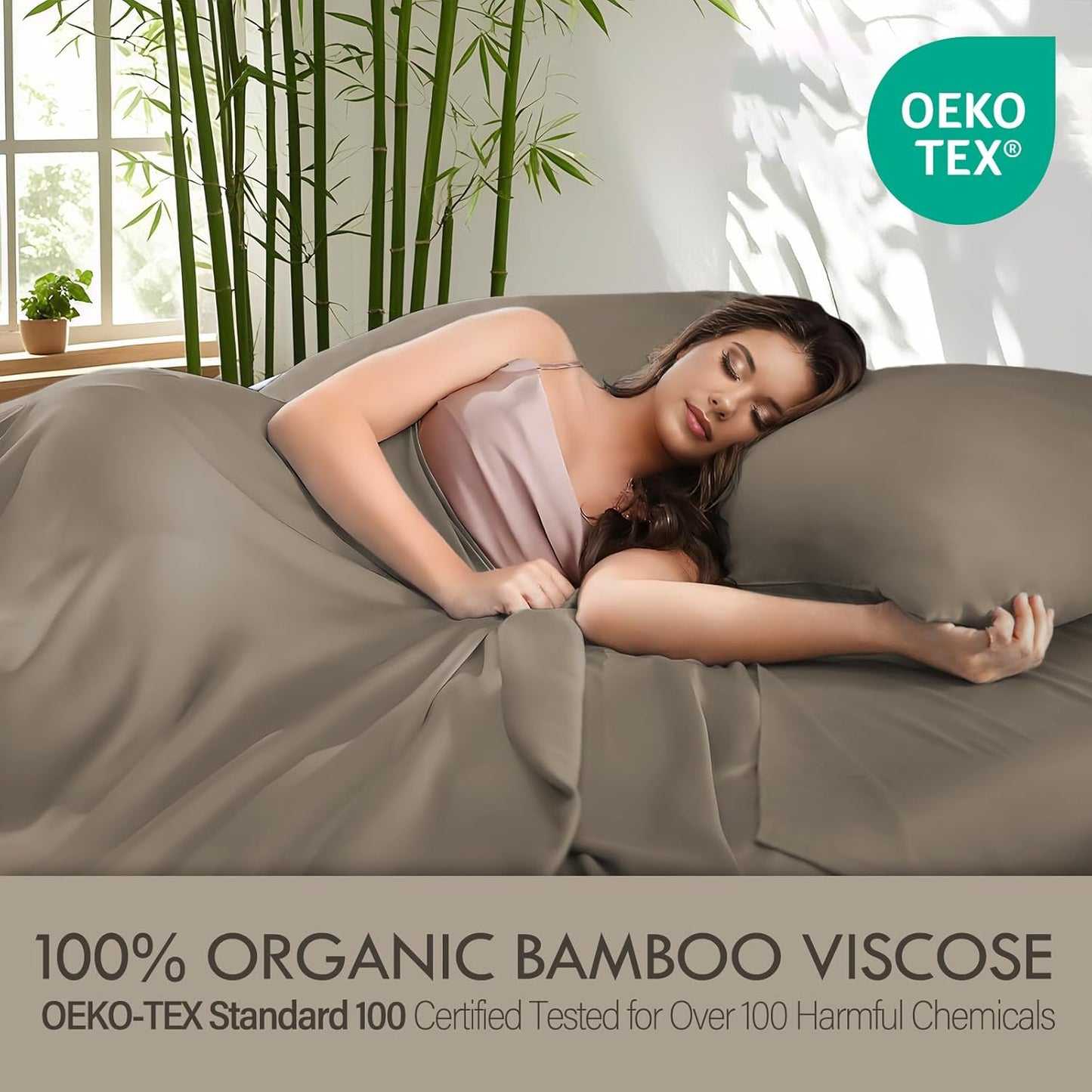 Dluxe Ave. ( TWIN ) 3 Pcs Bed Sheet Set, 100% Rayon derived from Bamboo, Luxuriously Soft, 16" Deep Pockets,  Taupe