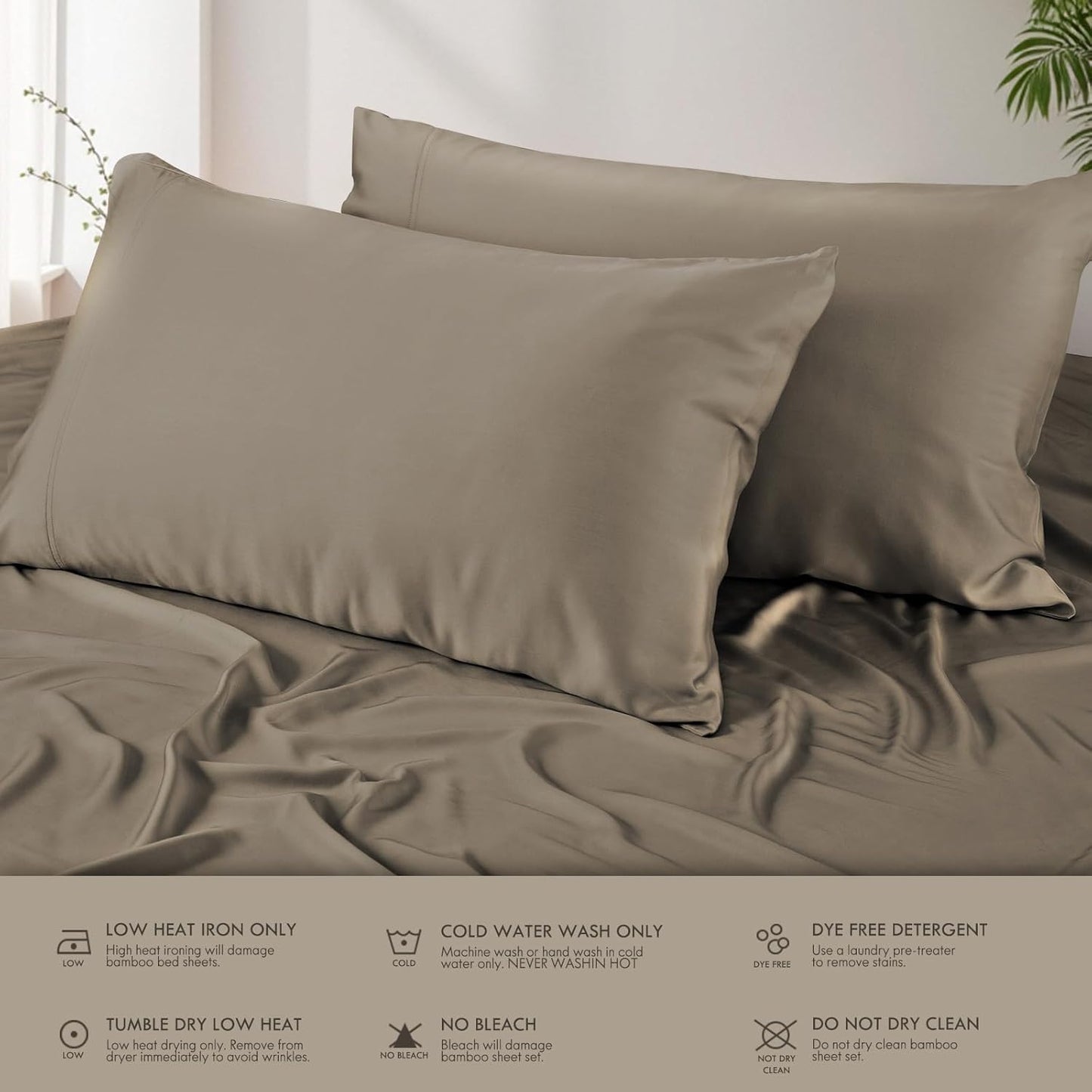 Dluxe Ave. ( TWIN ) 3 Pcs Bed Sheet Set, 100% Rayon derived from Bamboo, Luxuriously Soft, 16" Deep Pockets,  Taupe