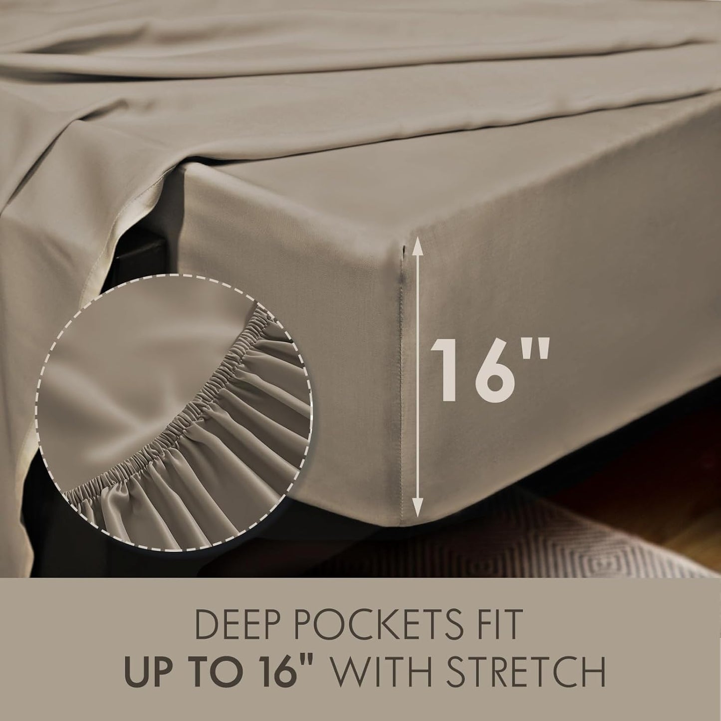 Dluxe Ave. ( TWIN ) 3 Pcs Bed Sheet Set, 100% Rayon derived from Bamboo, Luxuriously Soft, 16" Deep Pockets,  Taupe