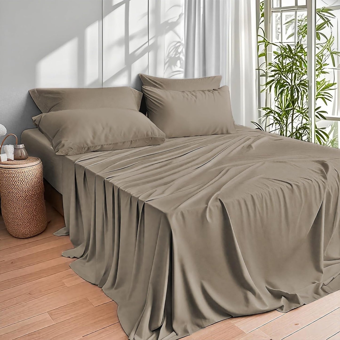Dluxe Ave. ( TWIN ) 3 Pcs Bed Sheet Set, 100% Rayon derived from Bamboo, Luxuriously Soft, 16" Deep Pockets,  Taupe