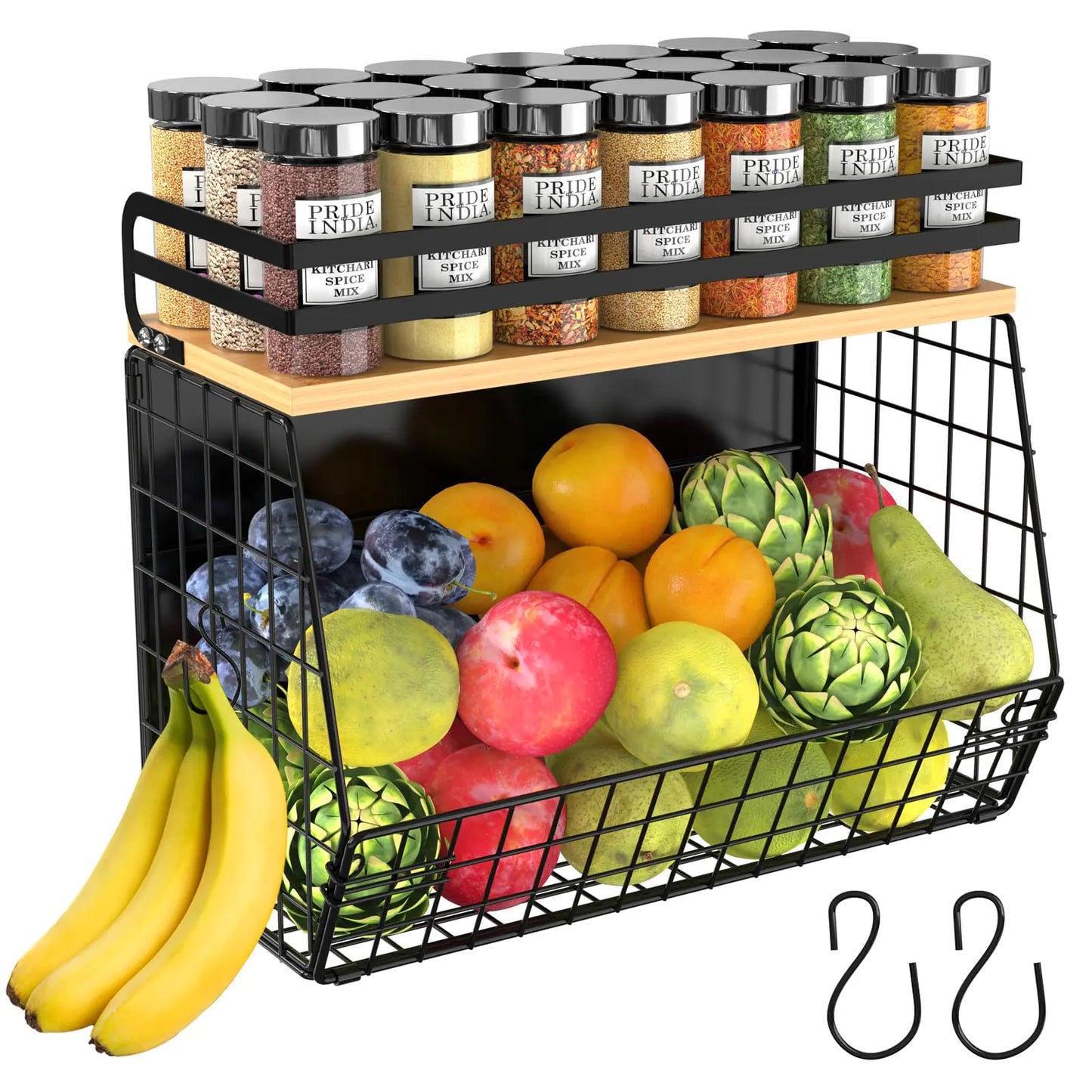 Dluxe Ave. Magnetic Shelf for Fridge with Wood Lid /Spice Rack for Refrigerator